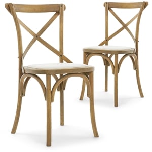 Finch Elmhurst Solid Wood Cross Back Dining Chair in Cream (Set of 2)