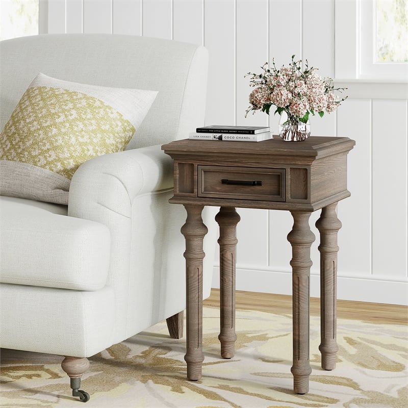 Finch Cassatt 1 Drawer Side Table Gray