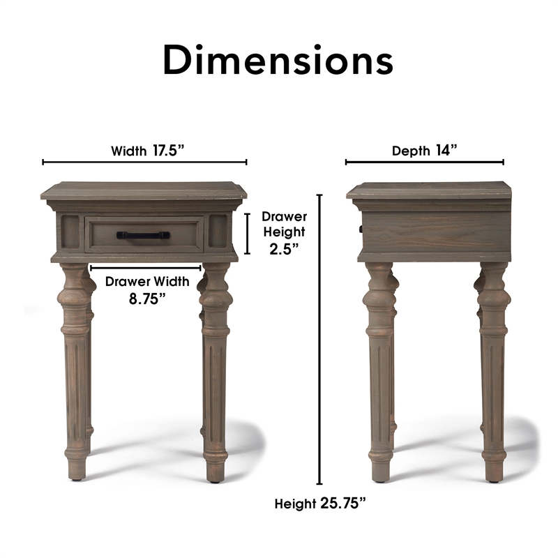Finch Cassatt 1 Drawer Side Table Gray