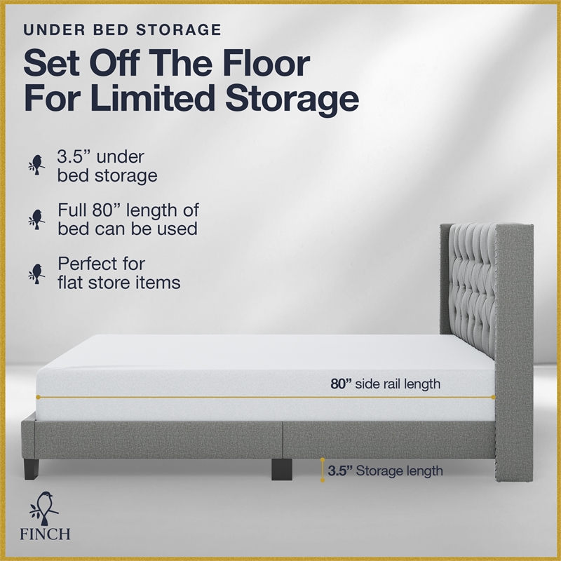 Finch Adler Upholstered Bed Queen Size Grey