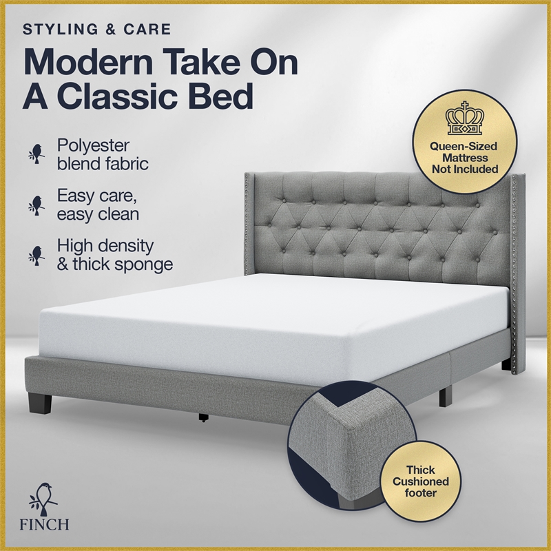 Finch Adler Upholstered Bed Queen Size Grey
