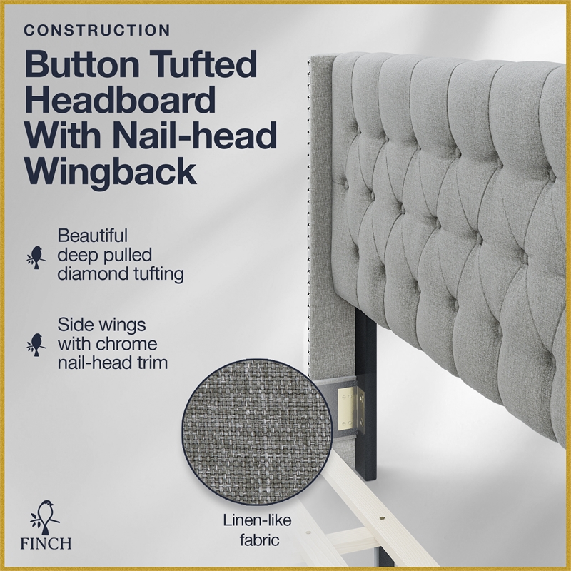 Finch Adler Upholstered Bed Queen Size Grey