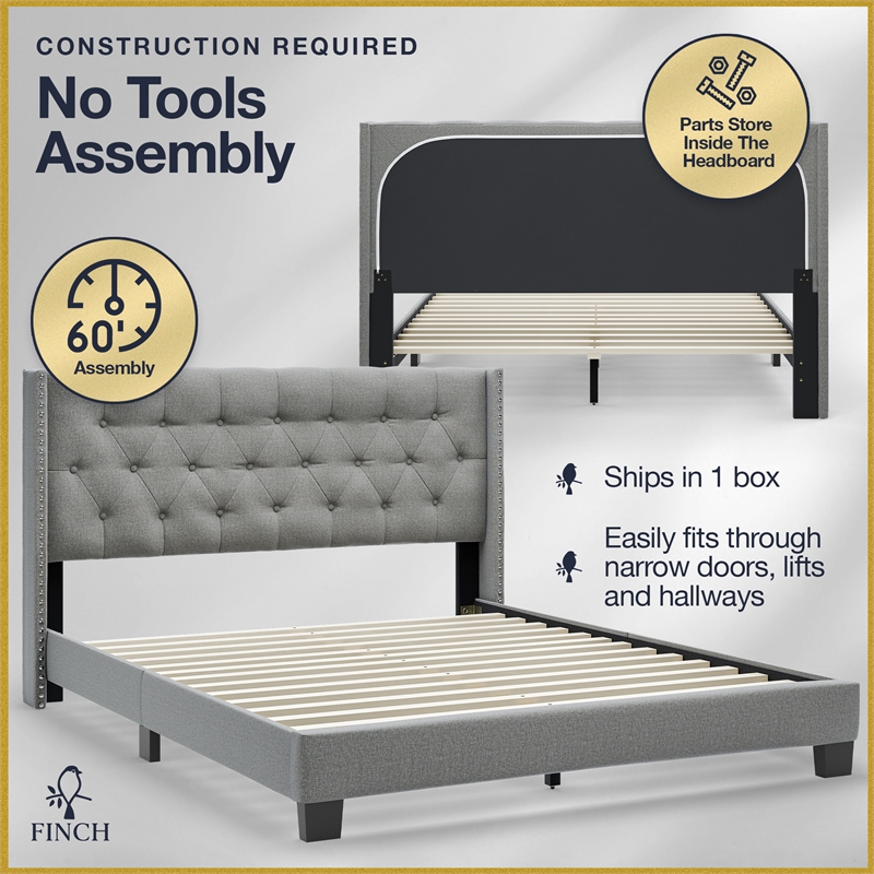 Finch Adler Upholstered Bed Queen Size Grey