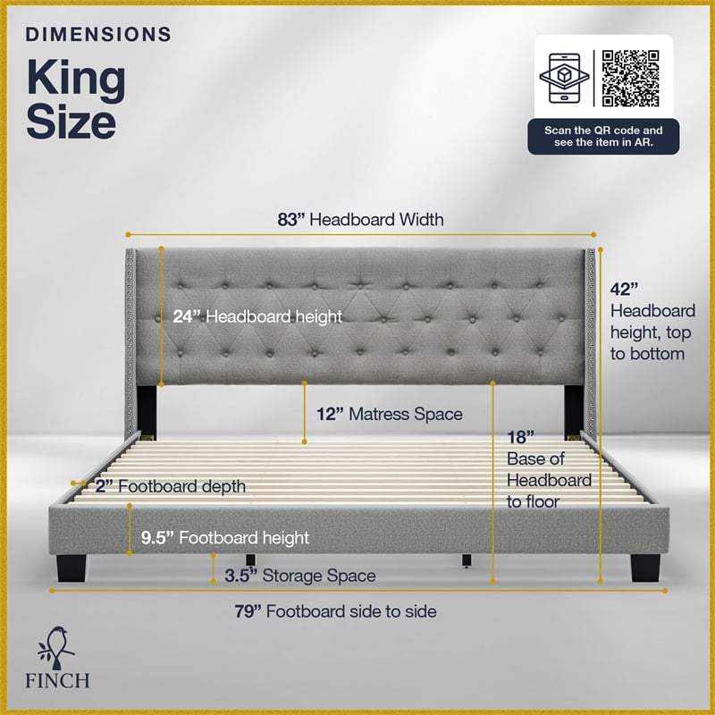 Finch Adler Upholstered Bed King Size Grey