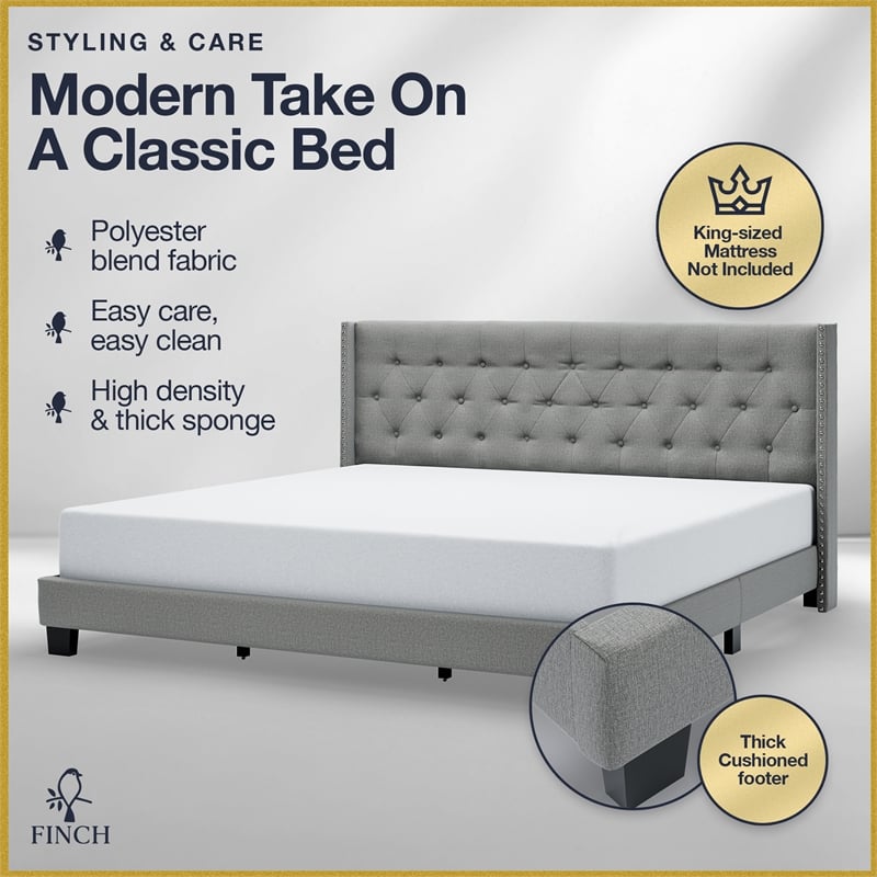 Finch Adler Upholstered Bed King Size Grey