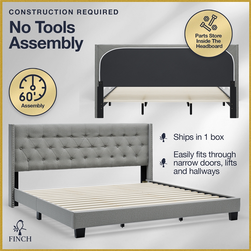 Finch Adler Upholstered Bed King Size Grey