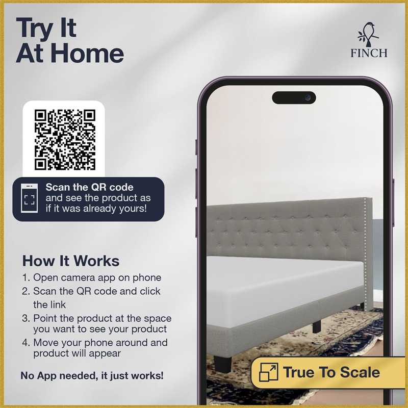 Finch Adler Upholstered Bed King Size Grey