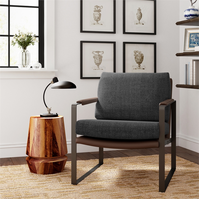 Finch Everett Faux Leather Mid-Century Modern Accent Chair Removable Covers Gray