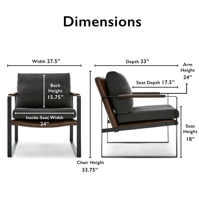 Finch Everett Faux Leather Mid-Century Modern Accent Chair Removable Covers Gray