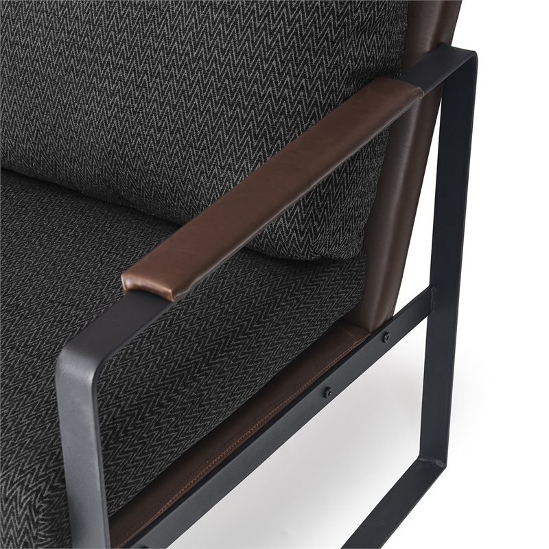 Finch Everett Faux Leather Mid-Century Modern Accent Chair Removable Covers Gray