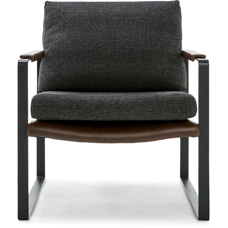 Finch Everett Faux Leather Mid-Century Modern Accent Chair Removable Covers Gray