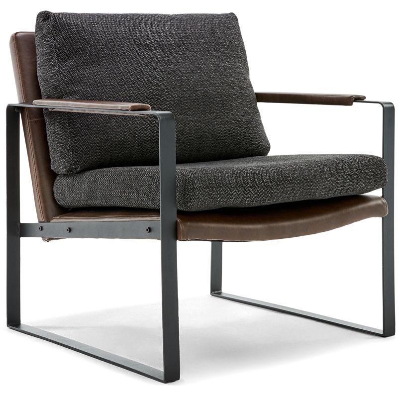 Finch Everett Faux Leather Mid-Century Modern Accent Chair Removable Covers Gray