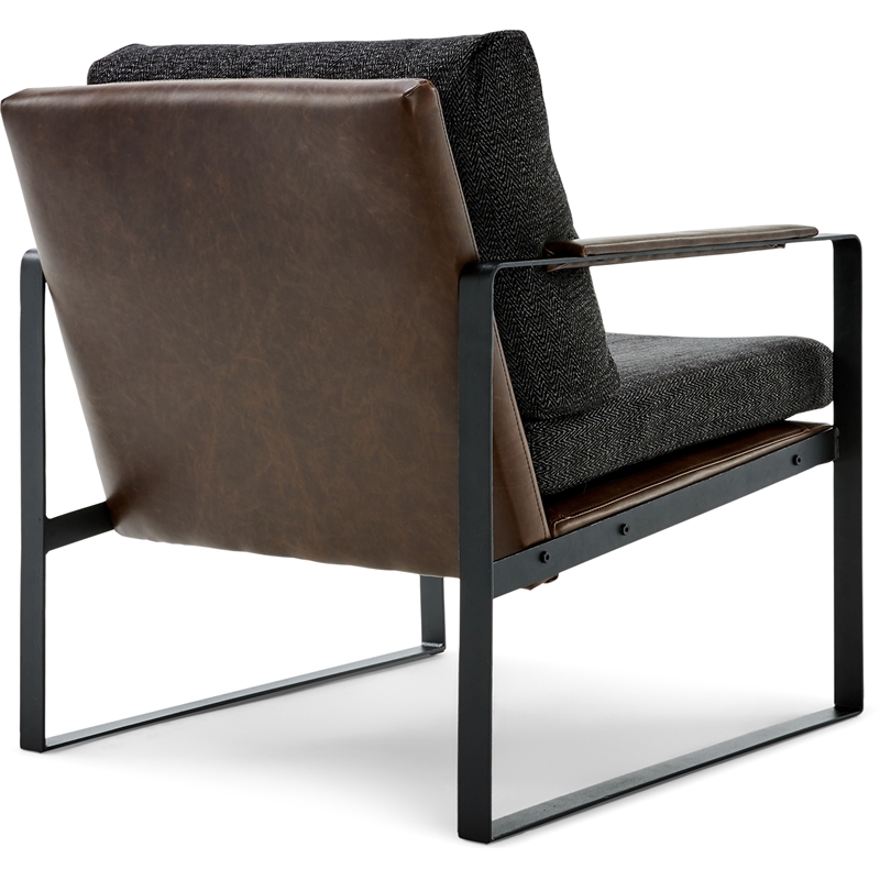 Finch Everett Faux Leather Mid-Century Modern Accent Chair Removable Covers Gray