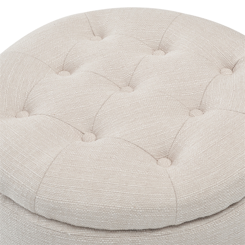 Finch Bennett Round Storage Ottoman Ivory