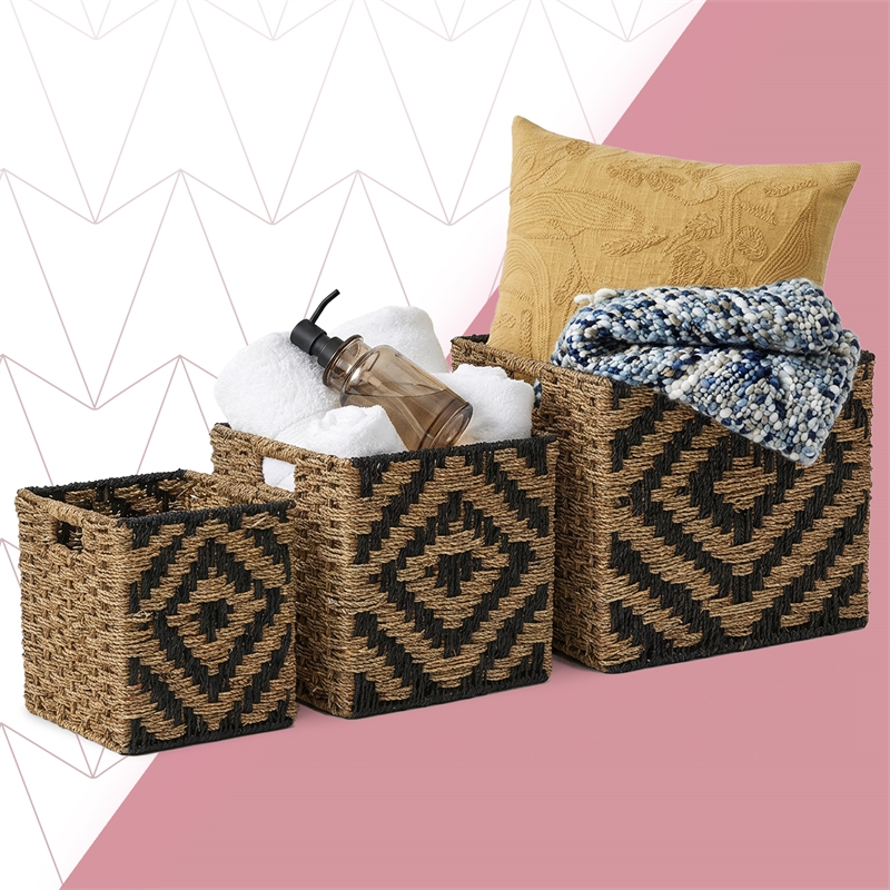 Finch Botswana Two Tone Woven Brown Basket Set of 3