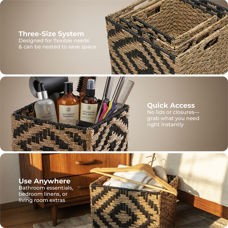 Finch Botswana Two Tone Woven Brown Basket Set of 3
