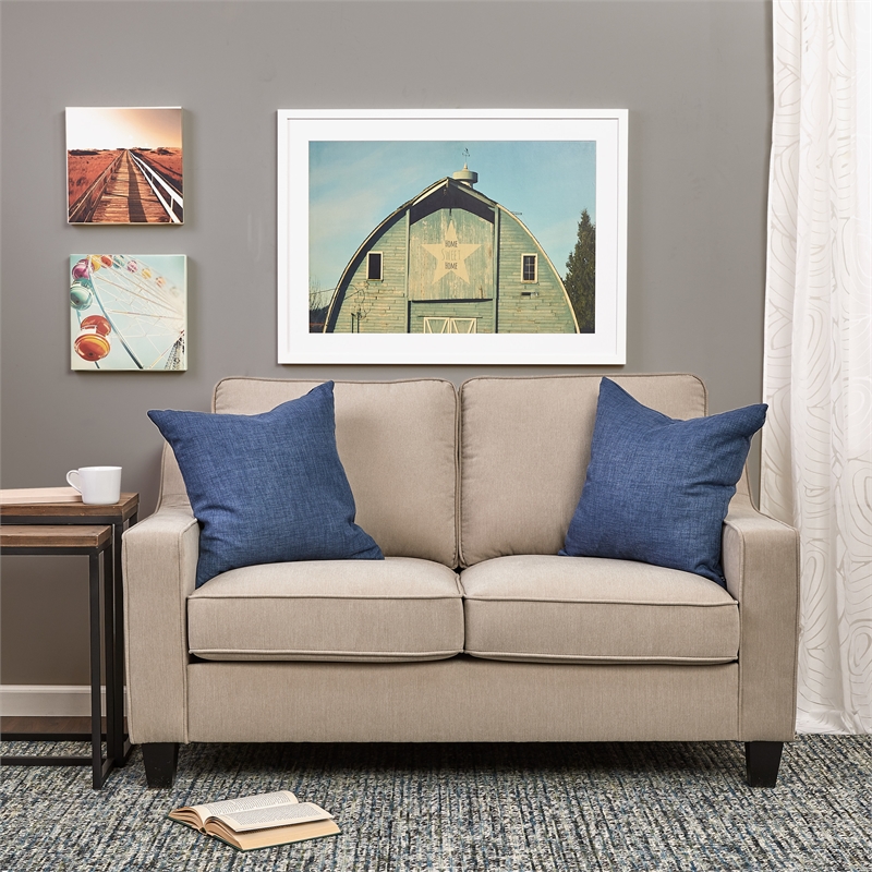 Finch Smithson Performance Fabric Loveseat With Track Arms in Tan
