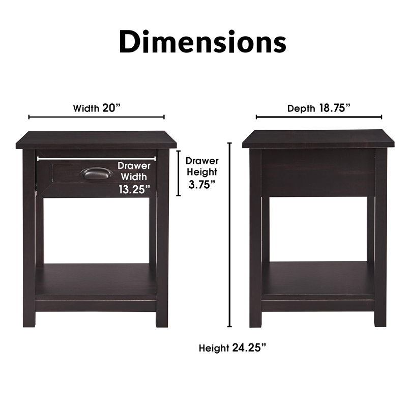 ClickDecor Bailey Nightstand with 1 Drawer and Display Shelf Black