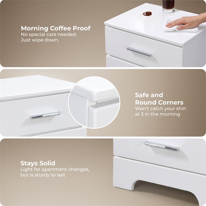 ClickDecor Hudson 2 Drawer Nightstand White