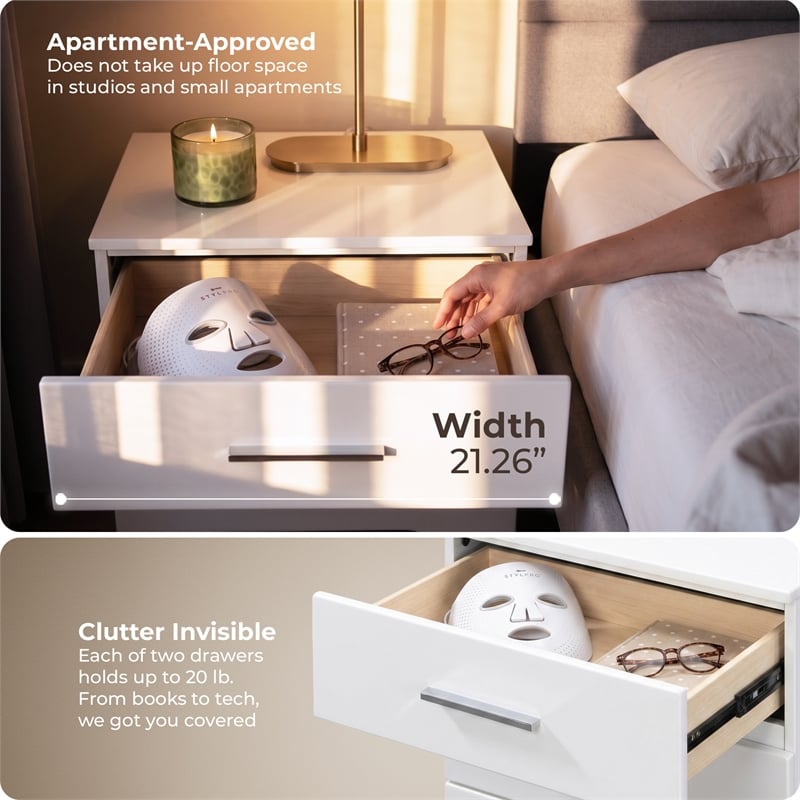 ClickDecor Hudson 2 Drawer Nightstand White