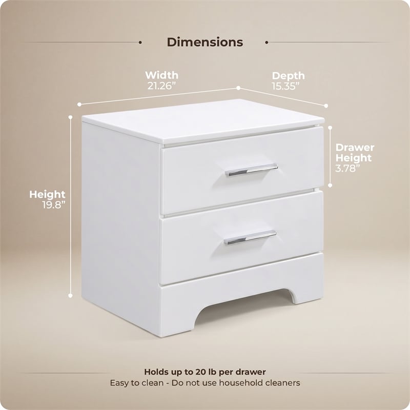 ClickDecor Hudson 2 Drawer Nightstand White