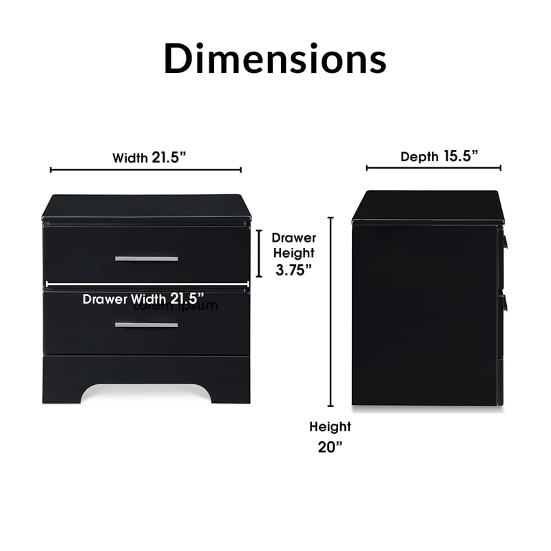 ClickDecor Hudson 2 Drawer Nightstand Black