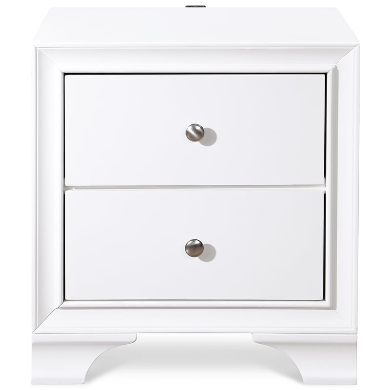 ClickDecor Edmond 2 Drawer Nightstand with USB White