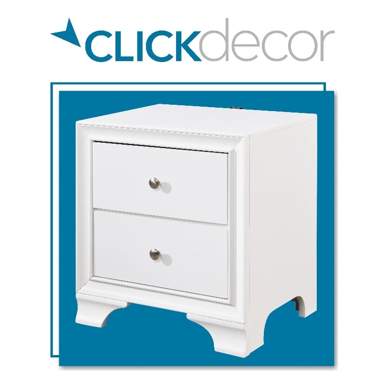 ClickDecor Edmond 2 Drawer Nightstand with USB White