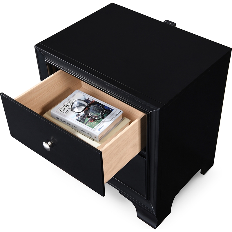 ClickDecor Edmond 2 Drawer Nightstand with USB Black