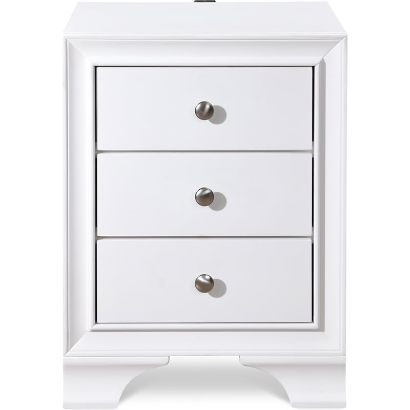ClickDecor Edmond 3 Drawer Nightstand with USB White