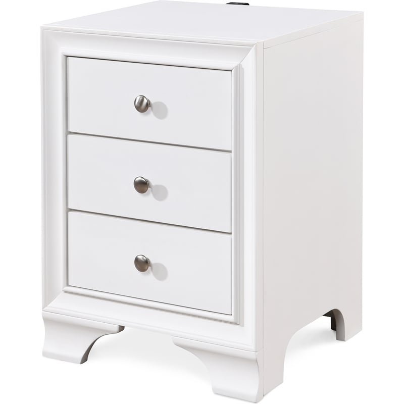 ClickDecor Edmond 3 Drawer Nightstand with USB White