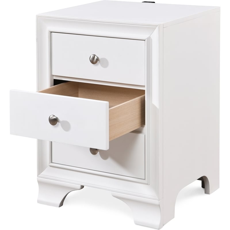 ClickDecor Edmond 3 Drawer Nightstand with USB White
