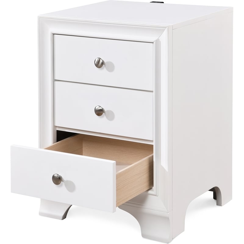 ClickDecor Edmond 3 Drawer Nightstand with USB White