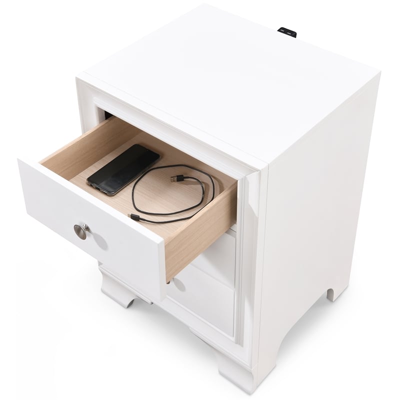 ClickDecor Edmond 3 Drawer Nightstand with USB White