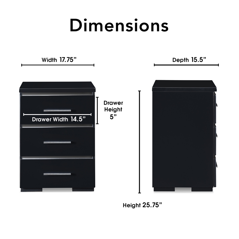 Finch Belmont 3 Drawer Nightstand Black