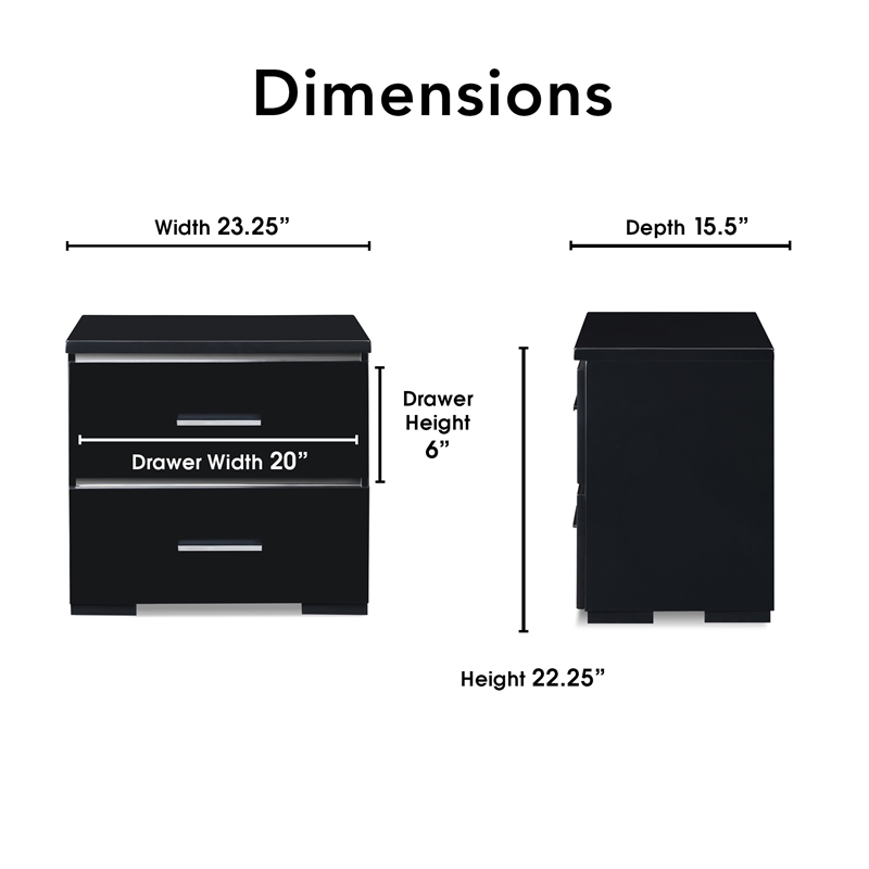 Finch Belmont 2 Drawer Nightstand Black