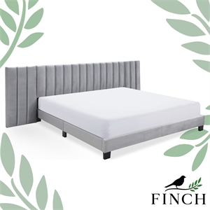 finch gramercy channel tufted upholstered bed king size grey velvet