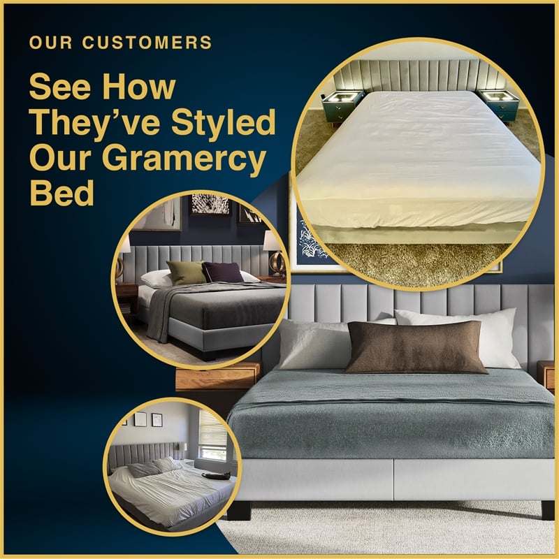Finch Gramercy Channel Tufted Upholstered Bed Queen Size Grey Velvet