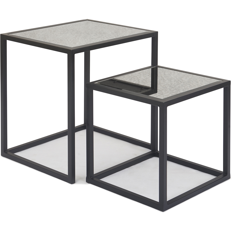 Finch Gramercy Black Mirrored Accent Table Set of 2