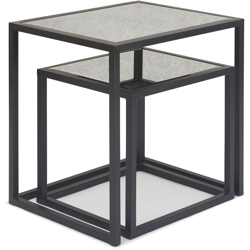 Finch Gramercy Black Mirrored Accent Table Set of 2