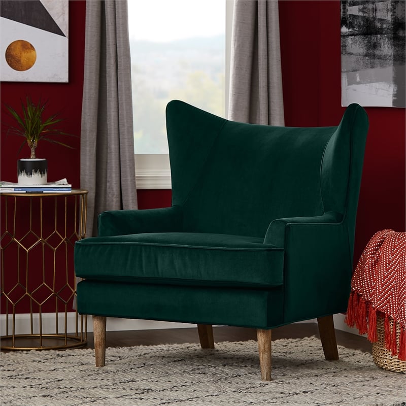 Finch Wyatt Wingback Fabric Upholstered Chair in Emerald Green