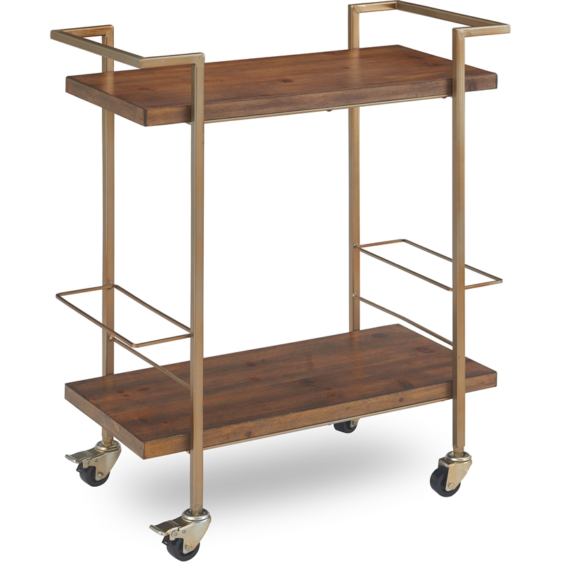 Finch Maxwell Metal Frame Kitchen Bar Cart with Wheels in Gold/Brown