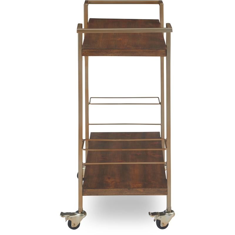 Finch Maxwell Metal Frame Kitchen Bar Cart with Wheels in Gold/Brown