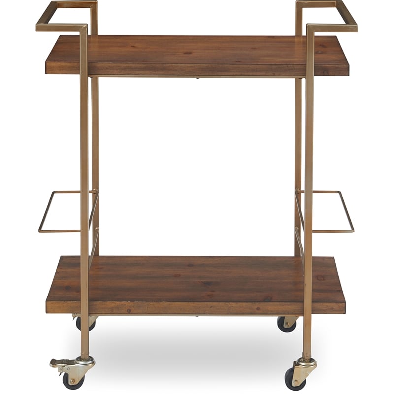Finch Maxwell Metal Frame Kitchen Bar Cart with Wheels in Gold/Brown