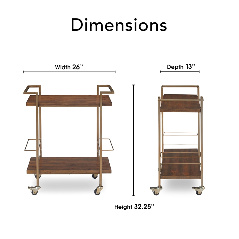 Finch Maxwell Metal Frame Kitchen Bar Cart with Wheels in Gold/Brown