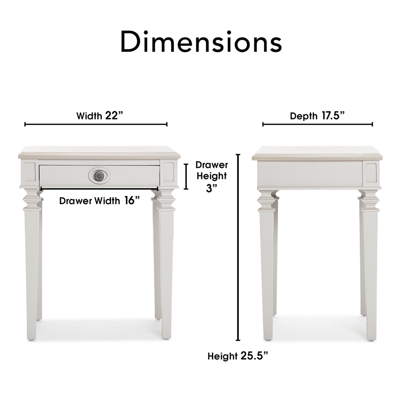 Finch Benson End Table Nightstand with Drawers Light Gray