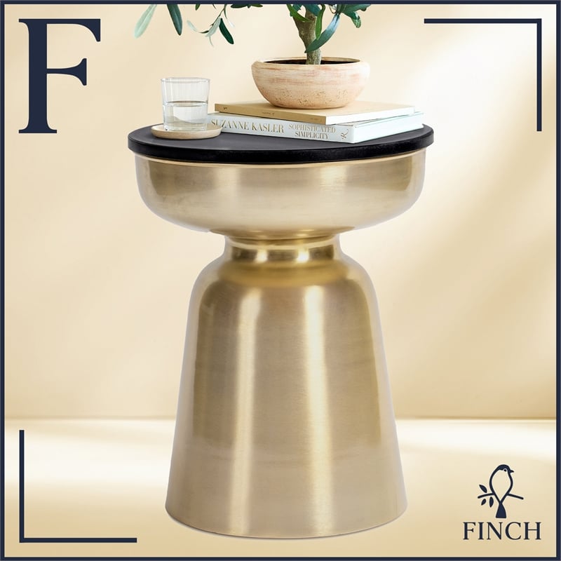 Finch Adler Metal Accent Side Table 16 Hourglass Shape Polished Black Matte Gold