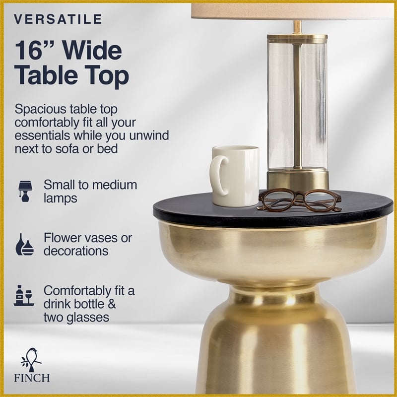 Finch Adler Metal Accent Side Table 16 Hourglass Shape Polished Black Matte Gold