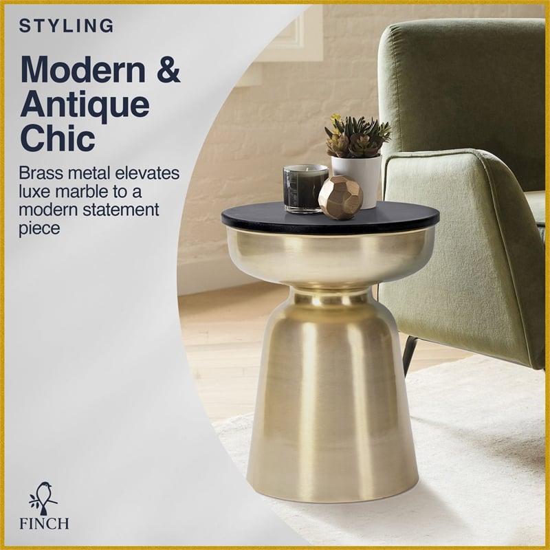 Finch Adler Metal Accent Side Table 16 Hourglass Shape Polished Black Matte Gold