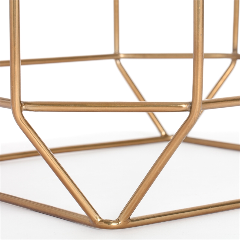 Finch Colton Solid Marble Top Accent Table with Gold Metal Base White Gold